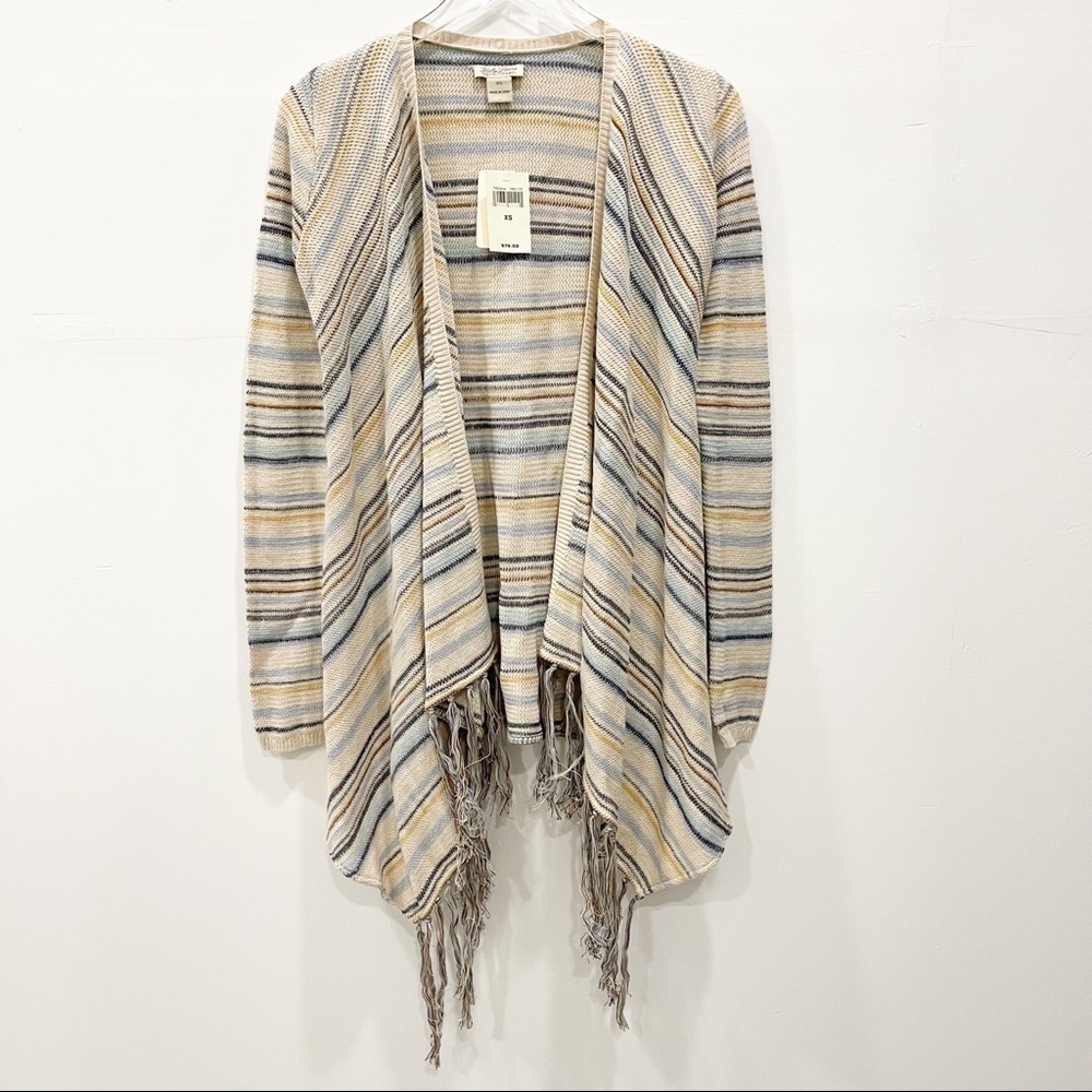 Lucky Brand Fringe Stripe Knit Open Cardigan Cotton XS Casual New